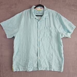 Tommy Bahama  Blue Linen Short Sleeve Button Up Coastal Relaxed Men's XL